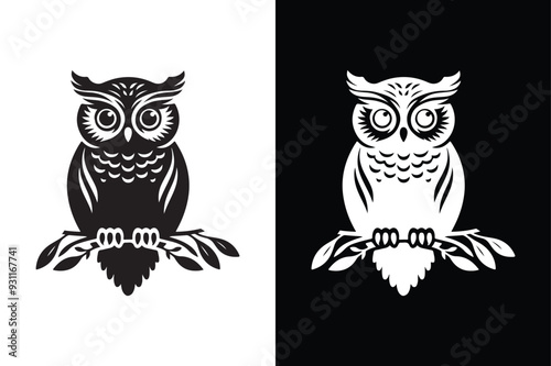 owl silhouette vector style with black and white background.