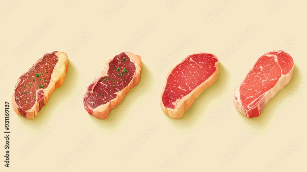 Degrees of Steak Doneness,Vector steak icons set of Blue,Rare,Medium,Well, Well Done,slices of beef steak on fork,steak doneness chart,differently cooked pieces of beef,type of steak,menu of steak. Degrees of Steak Doneness,Vector steak icons set of Blue,Rare,Medium,Well, Well Done,slices of beef steak on fork,steak doneness chart,differently cooked pieces of beef,type of steak,menu of steak.