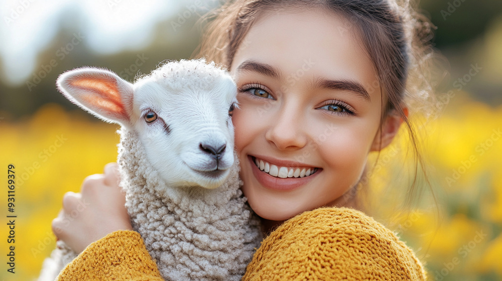 A serene image of a woman's hand gently holding a lamb in a blurred, grassy field. The lamb symbolizes innocence and purity, evoking feelings of care and protection in a tranquil, pastoral setting A serene image of a woman's hand gently holding a lamb in a blurred, grassy field. The lamb symbolizes innocence and purity, evoking feelings of care and protection in a tranquil, pastoral setting