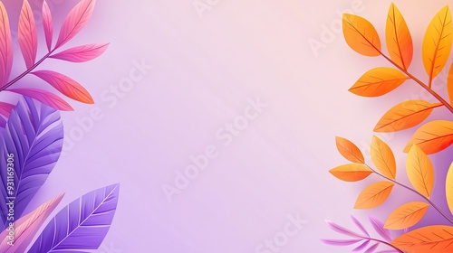 Vibrant Leafy Branches Against Purple Background