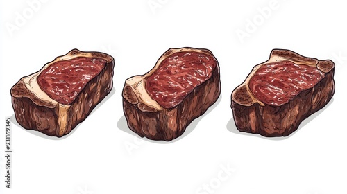 Degrees of Steak Doneness,Vector steak icons set of Blue,Rare,Medium,Well, Well Done,slices of beef steak on fork,steak doneness chart,differently cooked pieces of beef,type of steak,menu of steak. photo