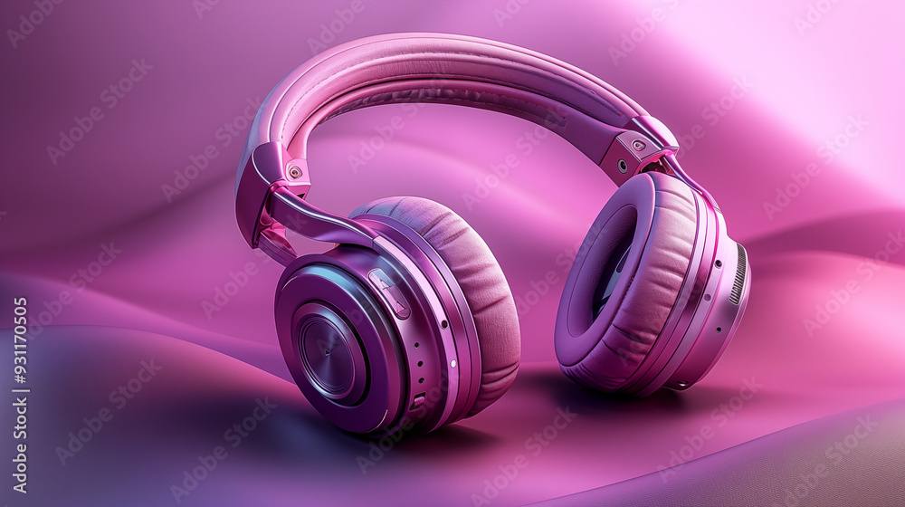 Headphones floating against soft violet background. Minimalist audio equipment display showcasing sleek design. Concept of music, technology, and modern lifestyle. Headphones floating against soft violet background. Minimalist audio equipment display showcasing sleek design. Concept of music, technology, and modern lifestyle.