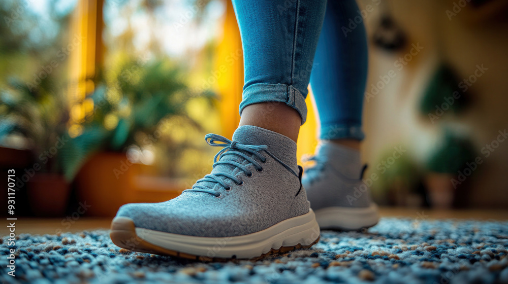 A female using an ankle support or brace to help manage and alleviate swelling. A female using an ankle support or brace to help manage and alleviate swelling.