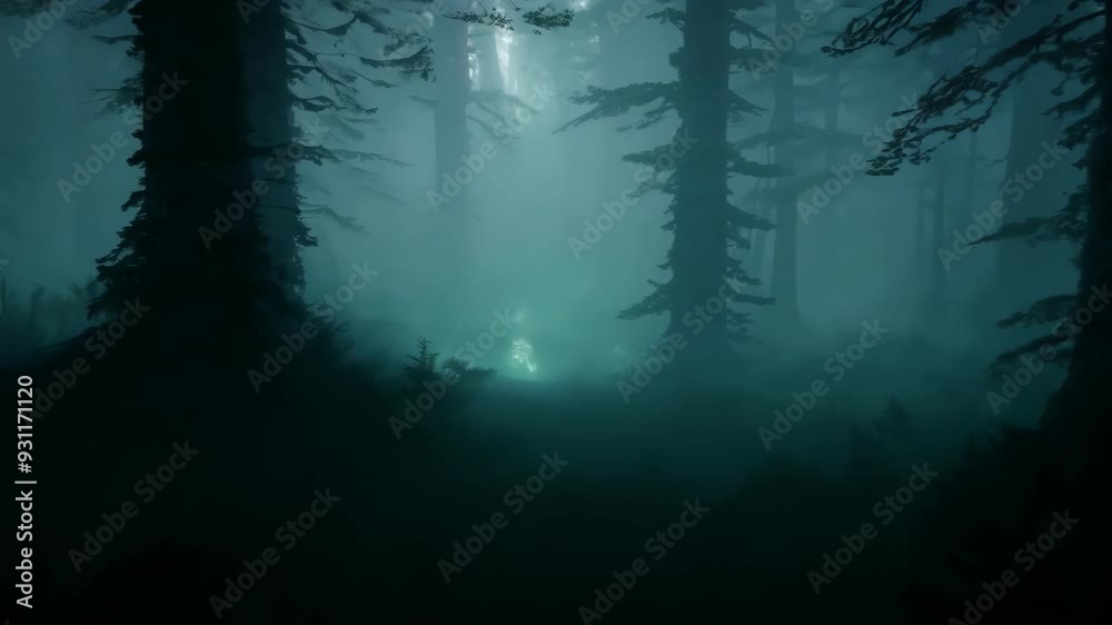 Fogbound Trek: Walking Through a Scary Dark Forest Cloaked in Mist Fogbound Trek: Walking Through a Scary Dark Forest Cloaked in Mist