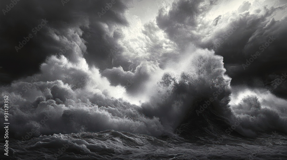 Stormy Sea with Towering Waves and Dramatic Clouds Stormy Sea with Towering Waves and Dramatic Clouds