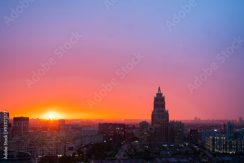 Astana, Kazakhstan, August 2024. City view at sunset.