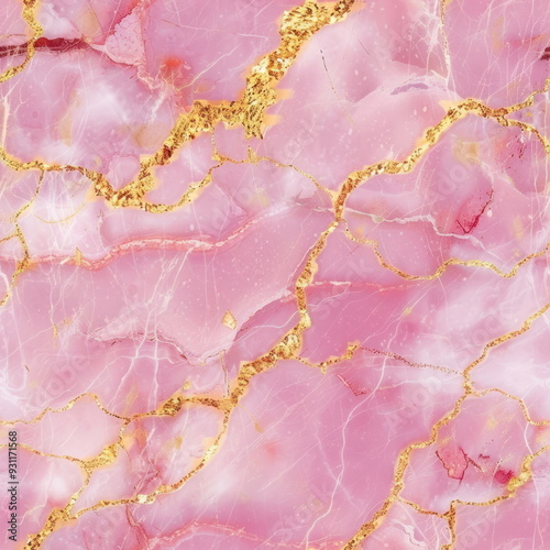 Pink marble background with golden line, pattern for seamless