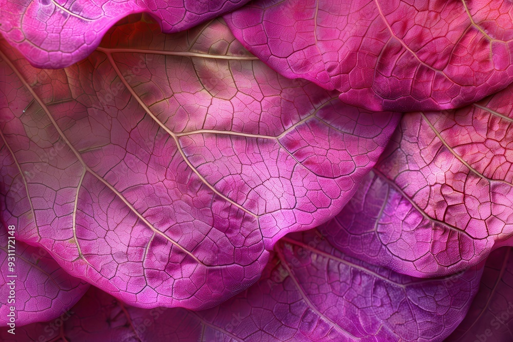 Fototapeta premium Close-up of vibrant pink leaves with intricate veins