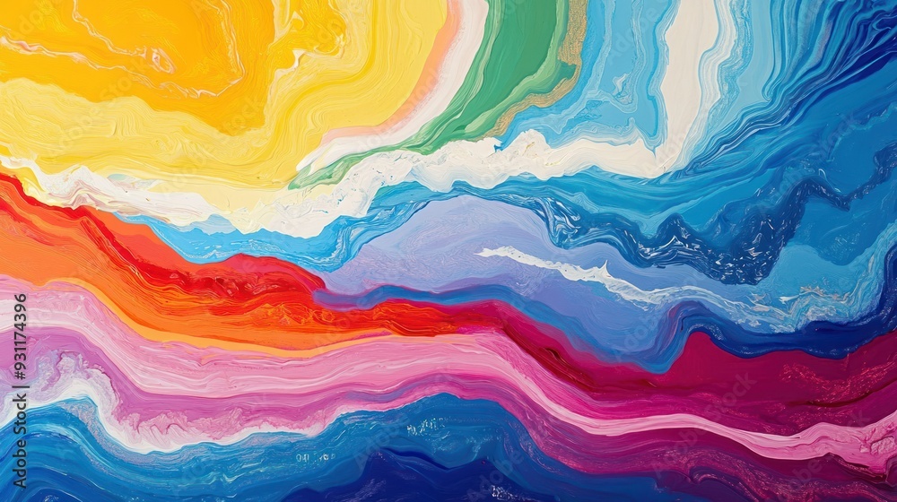 Abstract Colorful Swirls and Waves in Acrylic Paint Abstract Colorful Swirls and Waves in Acrylic Paint
