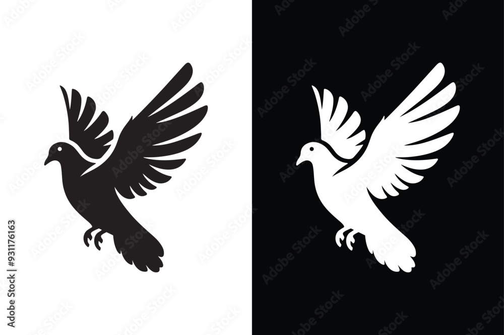 Fototapeta premium Pigeon vector style with black and white background.