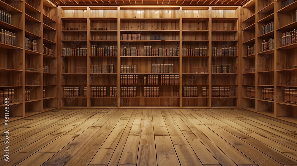 Wooden Library With Bookshelves And Wooden Floor Wooden Library With Bookshelves And Wooden Floor