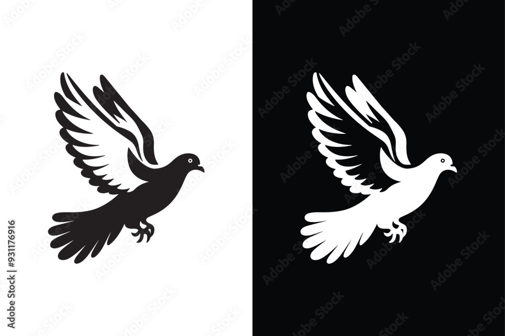 Fototapeta premium Pigeon vector style with black and white background.