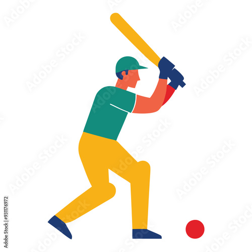 Cricketer Best Performance Color Line Art Vector Design.