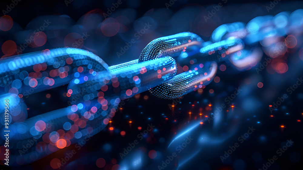 a chain with a link in blue clour
a chain with a link in blue clour