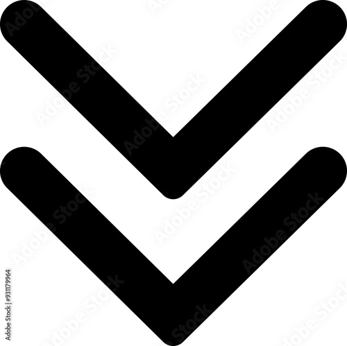 Down arrow vector icon. scroll illustration sign. Animation of arrow bouncing as it slide down. Graphic flat design element pictogram Suitable for app and websites isolated on transparent background.