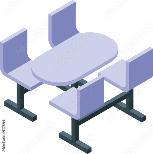 Modern oval table with four chairs set for a food court or canteen