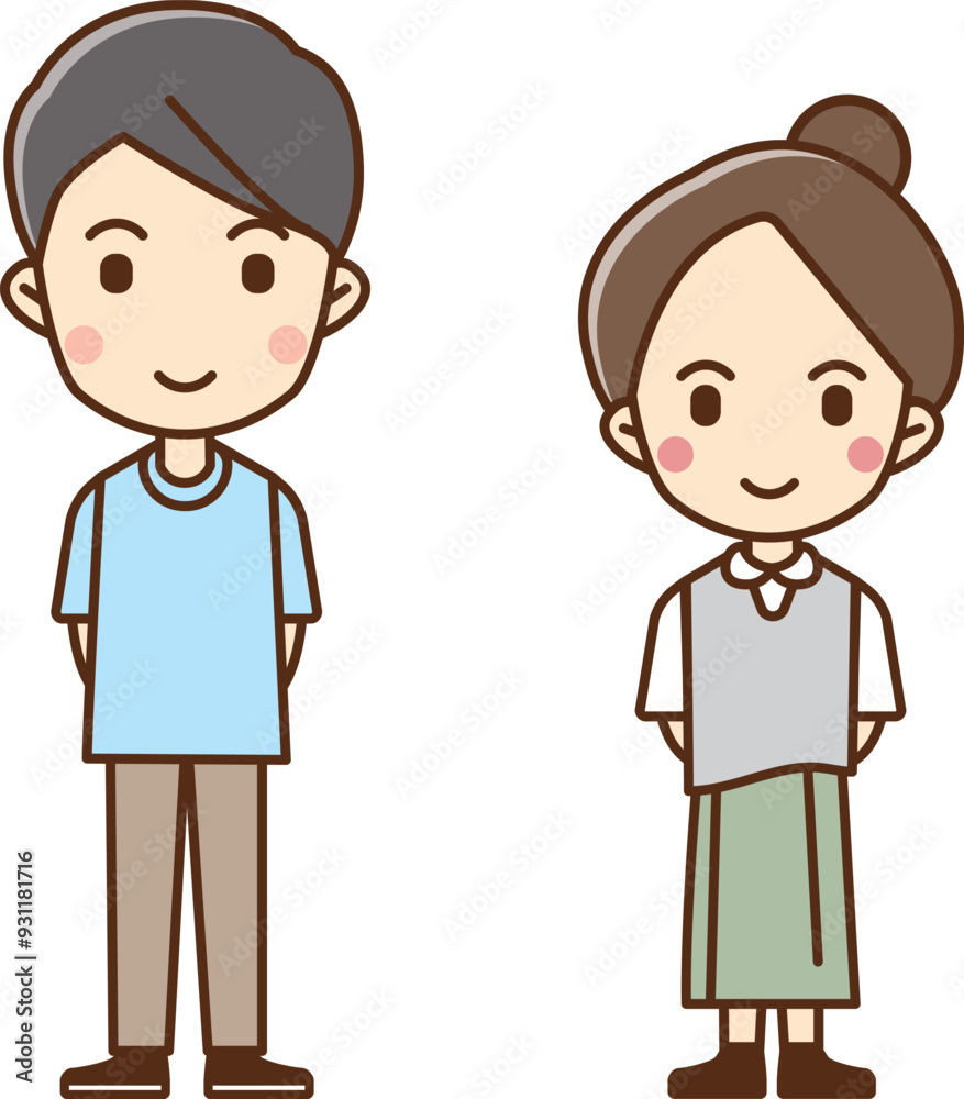 Illustration of a man and woman with their hands folded behind their backs. Illustration of a man and woman with their hands folded behind their backs.