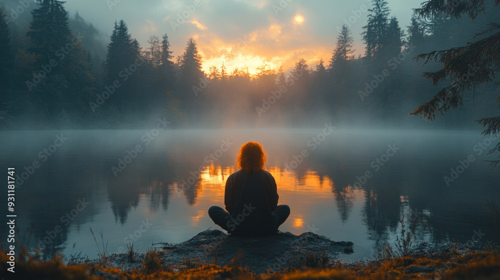 A person sitting by a serene lake, with soft light and peaceful surroundings, showing moments of calm in turmoil. A person sitting by a serene lake, with soft light and peaceful surroundings, showing moments of calm in turmoil.