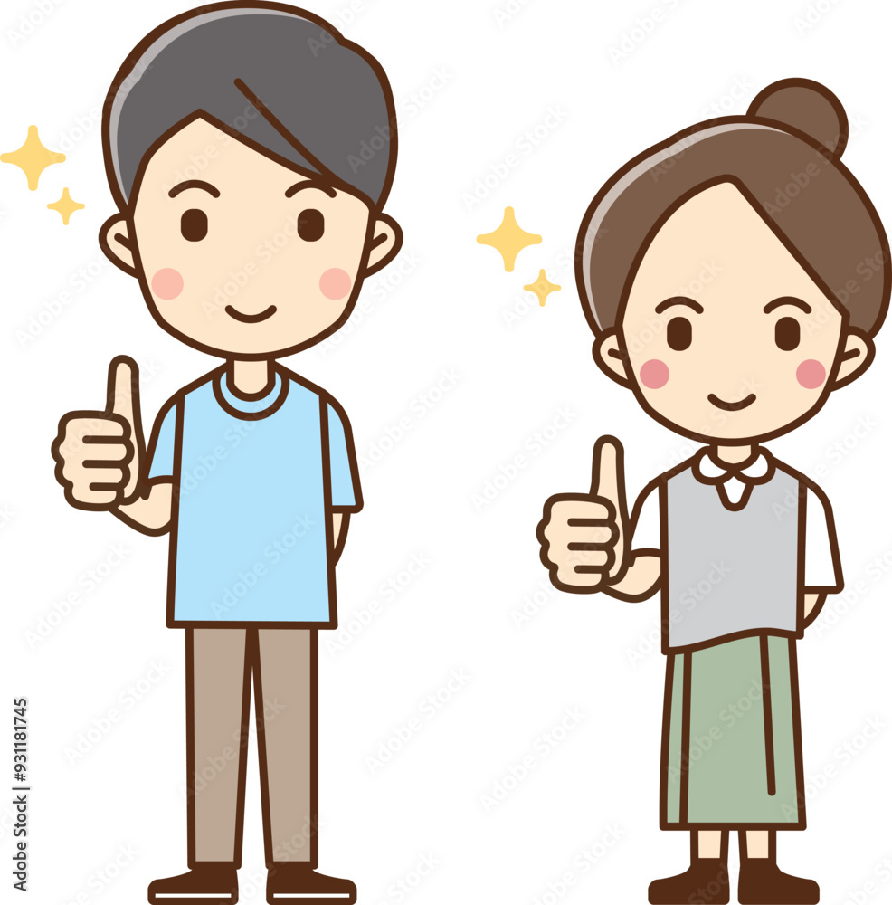 Illustration of a man and woman giving thumbs up. Illustration of a man and woman giving thumbs up.