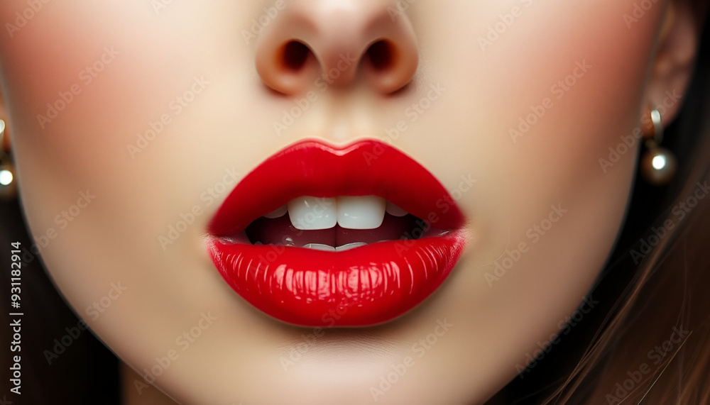 Fototapeta premium A close-up of a woman's face with full, red lips 
