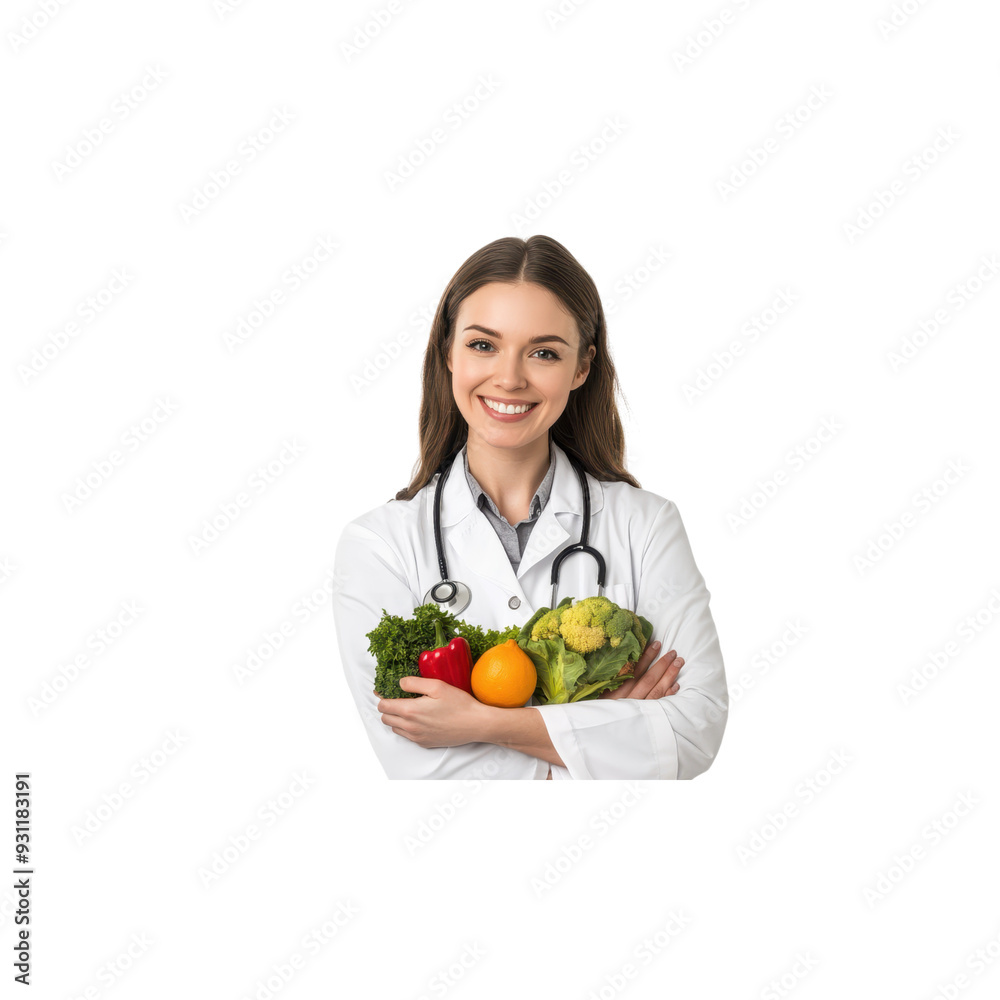 Smiling young woman holding basket of fresh vegetables, promoting healthy eating and farm-to-table concepts, perfect for health and wellness content, isolated on transparent background Smiling young woman holding basket of fresh vegetables, promoting healthy eating and farm-to-table concepts, perfect for health and wellness content, isolated on transparent background