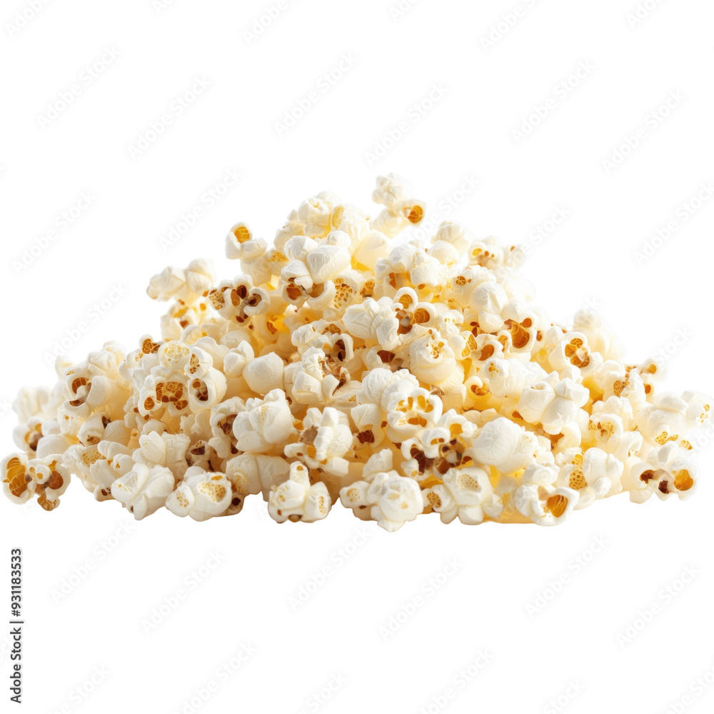 Pile of freshly popped popcorn, representing movie snacks and casual eating, perfect for food blogs and entertainment content, isolated on transparent background Pile of freshly popped popcorn, representing movie snacks and casual eating, perfect for food blogs and entertainment content, isolated on transparent background