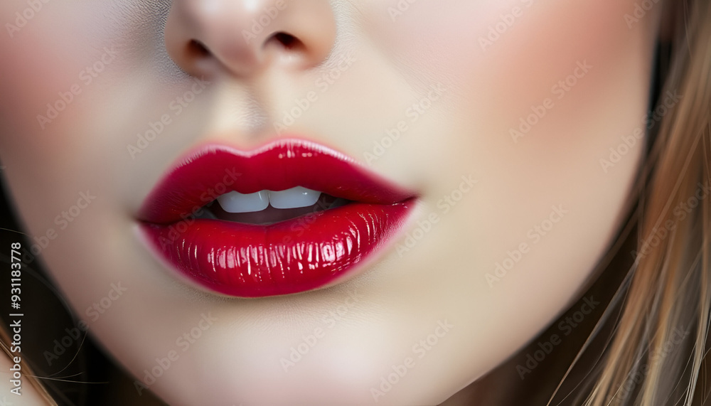 A close-up of a woman's face with full, red lips A close-up of a woman's face with full, red lips