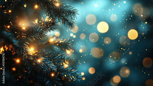 Sparkling Christmas Bokeh Lights on Blue Background