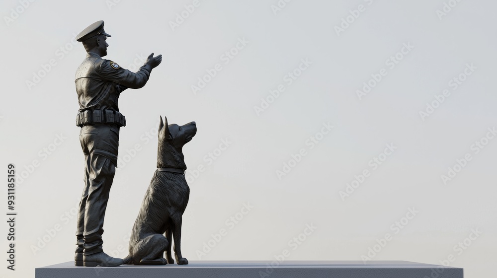 Fototapeta premium A tribute statue of a police officer and a loyal dog, symbolizing teamwork and dedication in law enforcement.