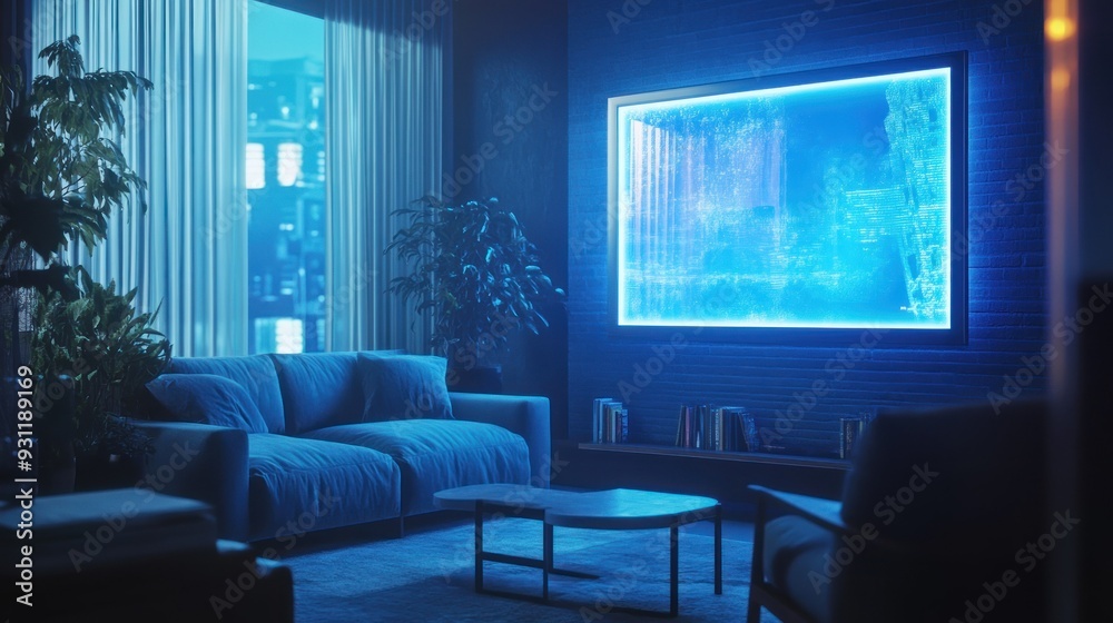 A Modern Living Room with a Futuristic Art Piece A Modern Living Room with a Futuristic Art Piece