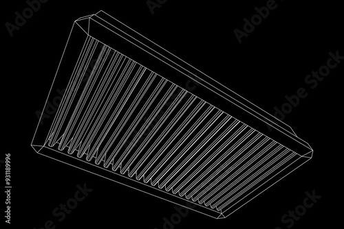 Car engine air filter. Auto spare part. Car care service maintenance. Wireframe low poly mesh vector illustration.