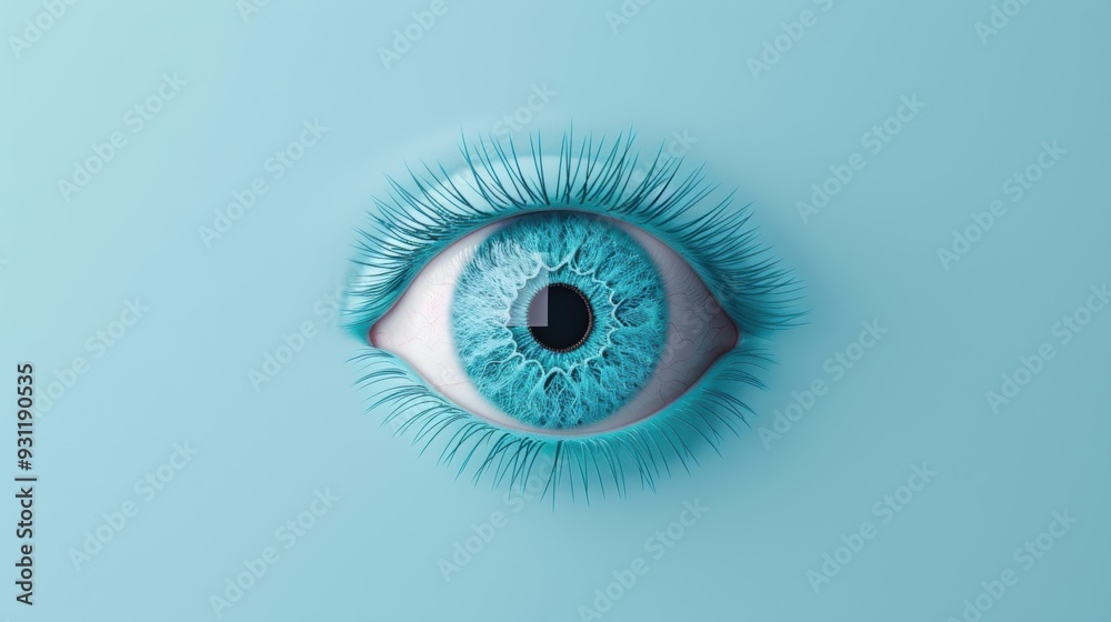 A vivid blue eye positioned against a plain, minimal background, with ample copy space surrounding the focal point. The simplicity enhances the eye's striking appearance. A vivid blue eye positioned against a plain, minimal background, with ample copy space surrounding the focal point. The simplicity enhances the eye's striking appearance.