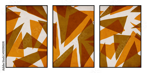 Set of 3 Abstract illustration in vintage style. For use in graphics, for wall decor.