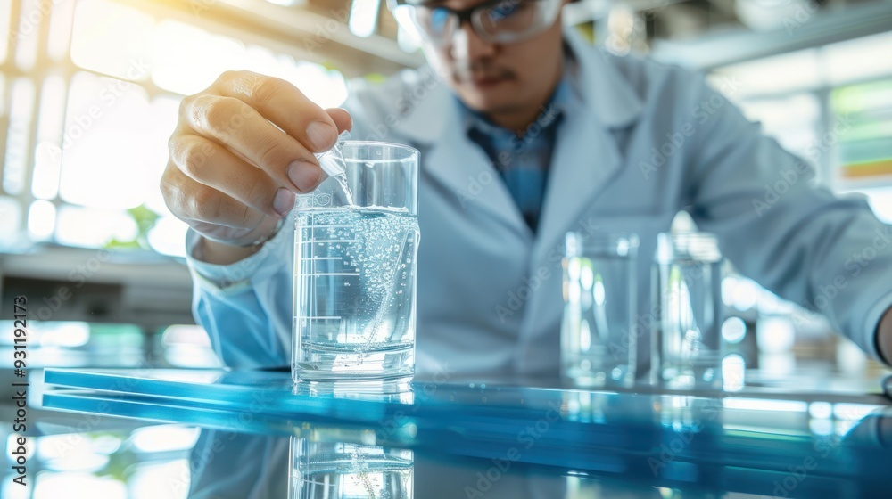 Scientist conducting a chemical experiment in laboratory Scientist conducting a chemical experiment in laboratory