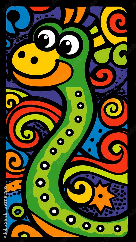 Colorful Cartoon Snake with Swirls Colorful Cartoon Snake with Swirls