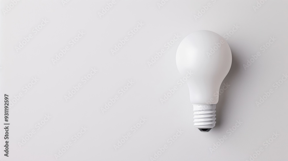 An overhead view of a white lightbulb on a plain white surface, creating a minimalist and modern aesthetic. The image provides ample copy space for adding text or graphics and is perfect for projects An overhead view of a white lightbulb on a plain white surface, creating a minimalist and modern aesthetic. The image provides ample copy space for adding text or graphics and is perfect for projects