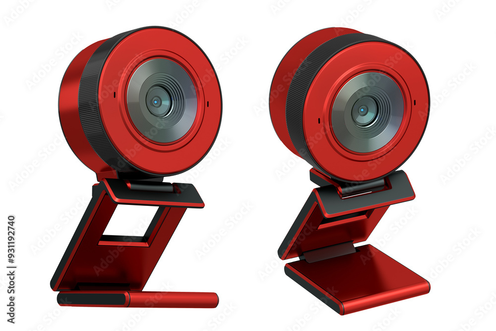Webcam staying on stand isolated on white background with clipping path. 3D rendering of security web camera for online video chat and conference Webcam staying on stand isolated on white background with clipping path. 3D rendering of security web camera for online video chat and conference