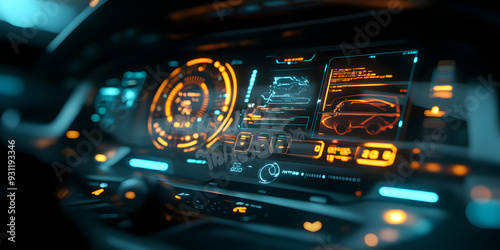 Futuristic Car Dashboard with Digital Screens