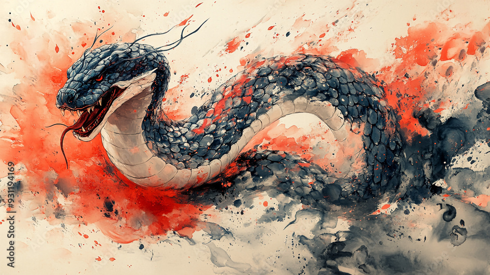 Illustration of a green snake. Chinese painting, Anime style, game style, Comic style. Illustration of a green snake. Chinese painting, Anime style, game style, Comic style.
