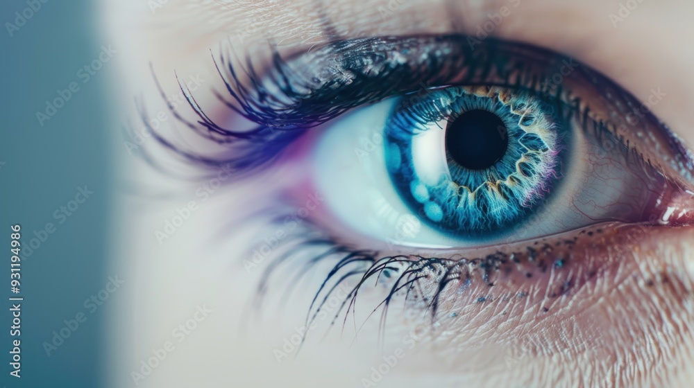 A serene and minimalist photo of an eye with a purple iris, surrounded by ample copy space for text or graphics. A serene and minimalist photo of an eye with a purple iris, surrounded by ample copy space for text or graphics.