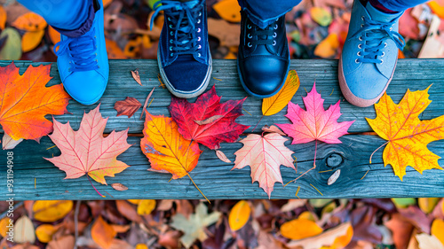 shoes and autumn leaves in autumn