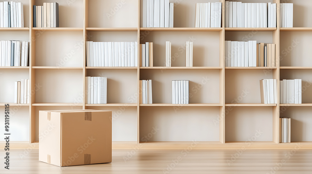 A box sits on a shelf in a room full of books A box sits on a shelf in a room full of books