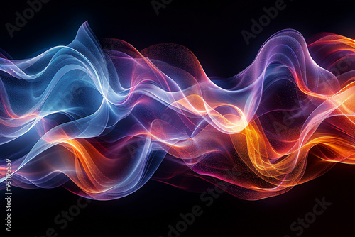 abstract technology background features vibrant and dynamic light painting photography, showcasing graceful movement of curves and waves against a striking black backdrop, creating a mesmerizing displ photo