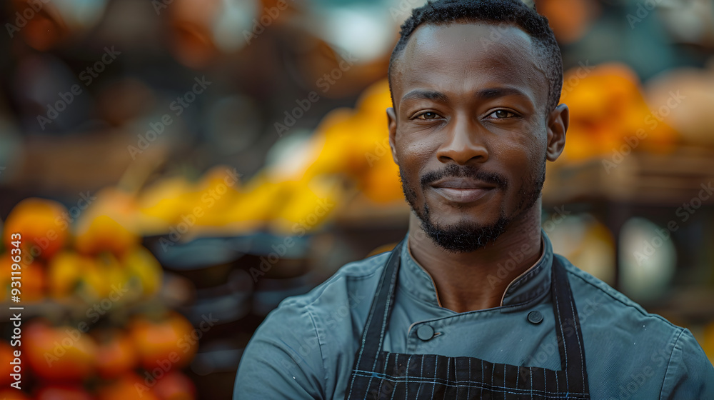 Fototapeta premium Confident Multi Ethnic Chef in Professional Photoshoot with Plain Backdrop