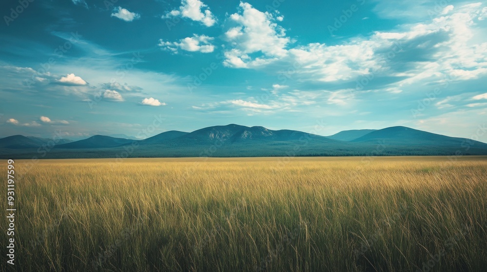 Fototapeta premium Tranquil Grassland Under Expansive Sky