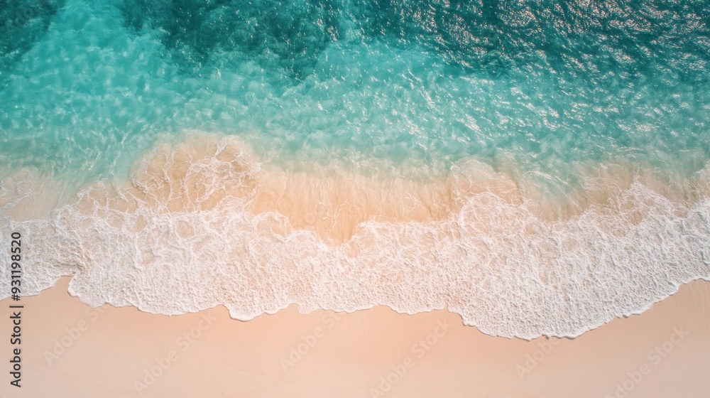 Aerial View of Turquoise Water Crashing on White Sand Beach Aerial View of Turquoise Water Crashing on White Sand Beach
