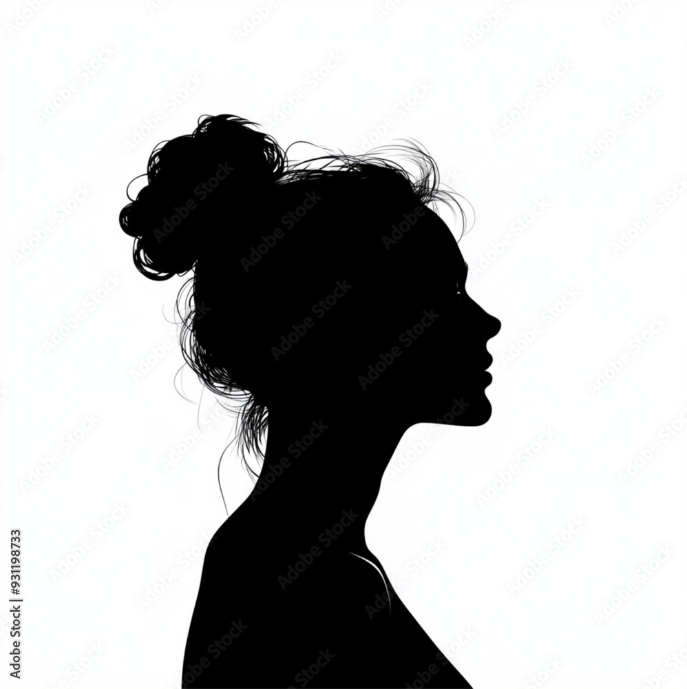 side body silhouette of a fit woman with a messy bun, white background side body silhouette of a fit woman with a messy bun, white background