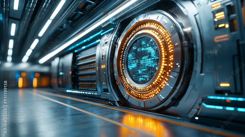 Futuristic Spaceship Interior with Illuminated Control Panel. Futuristic Spaceship Interior with Illuminated Control Panel.