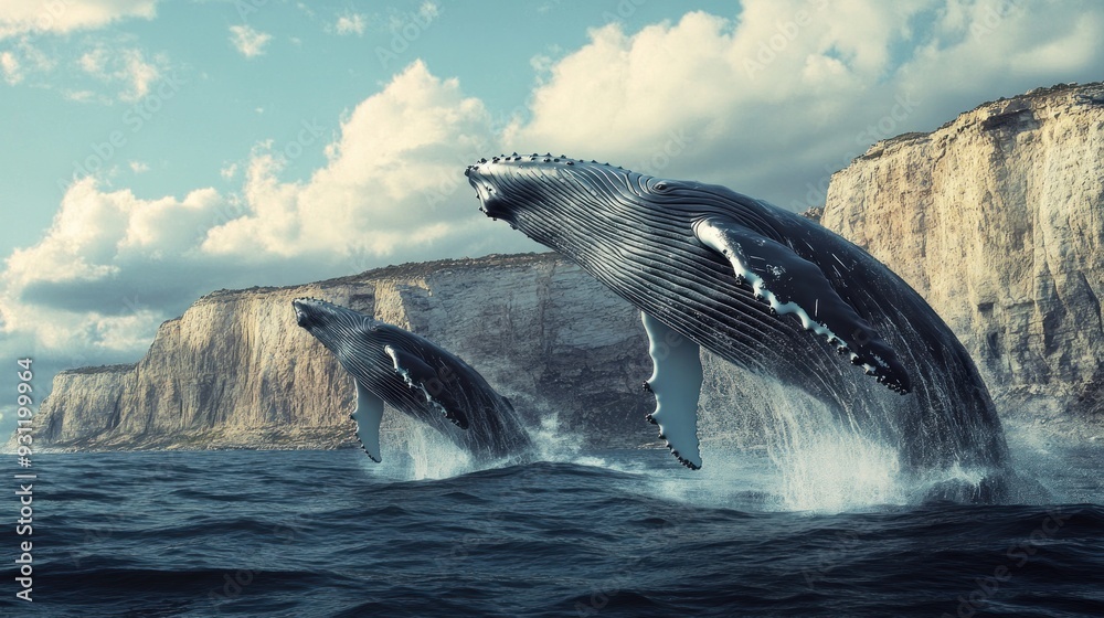 Fototapeta premium Humpback Whales Leaping from the Ocean