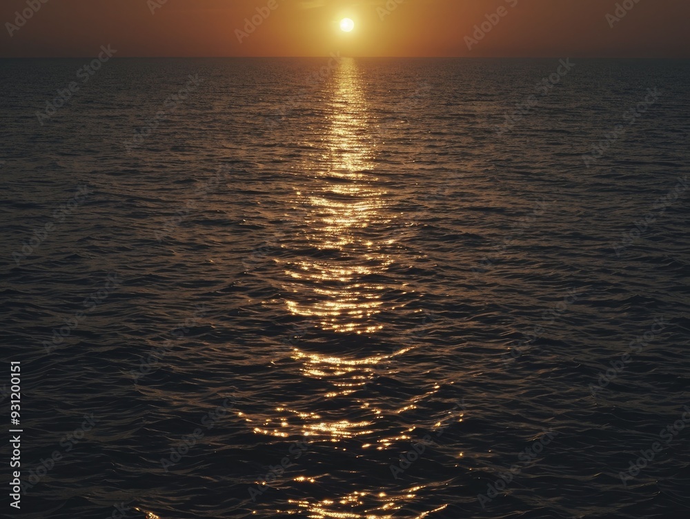 Fototapeta premium An orange-hued seascape at sunset, capturing the tranquil beauty and enchanting ambiance of the moment.